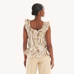Printed Ruffle Top,Woodrift Flax,large