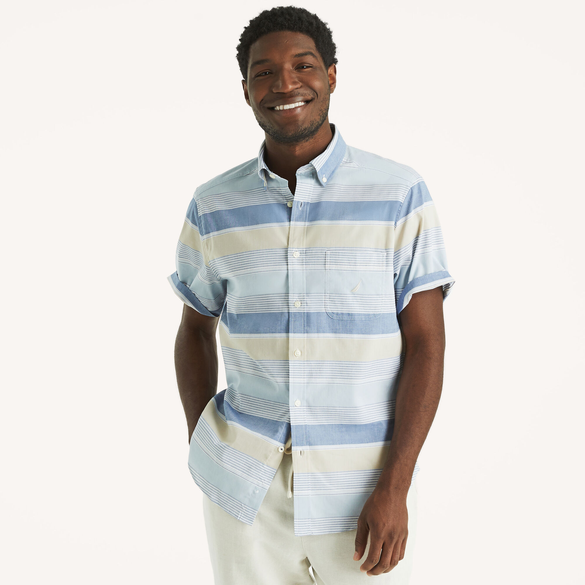 Striped Short-Sleeve Shirt,Woodsage,large