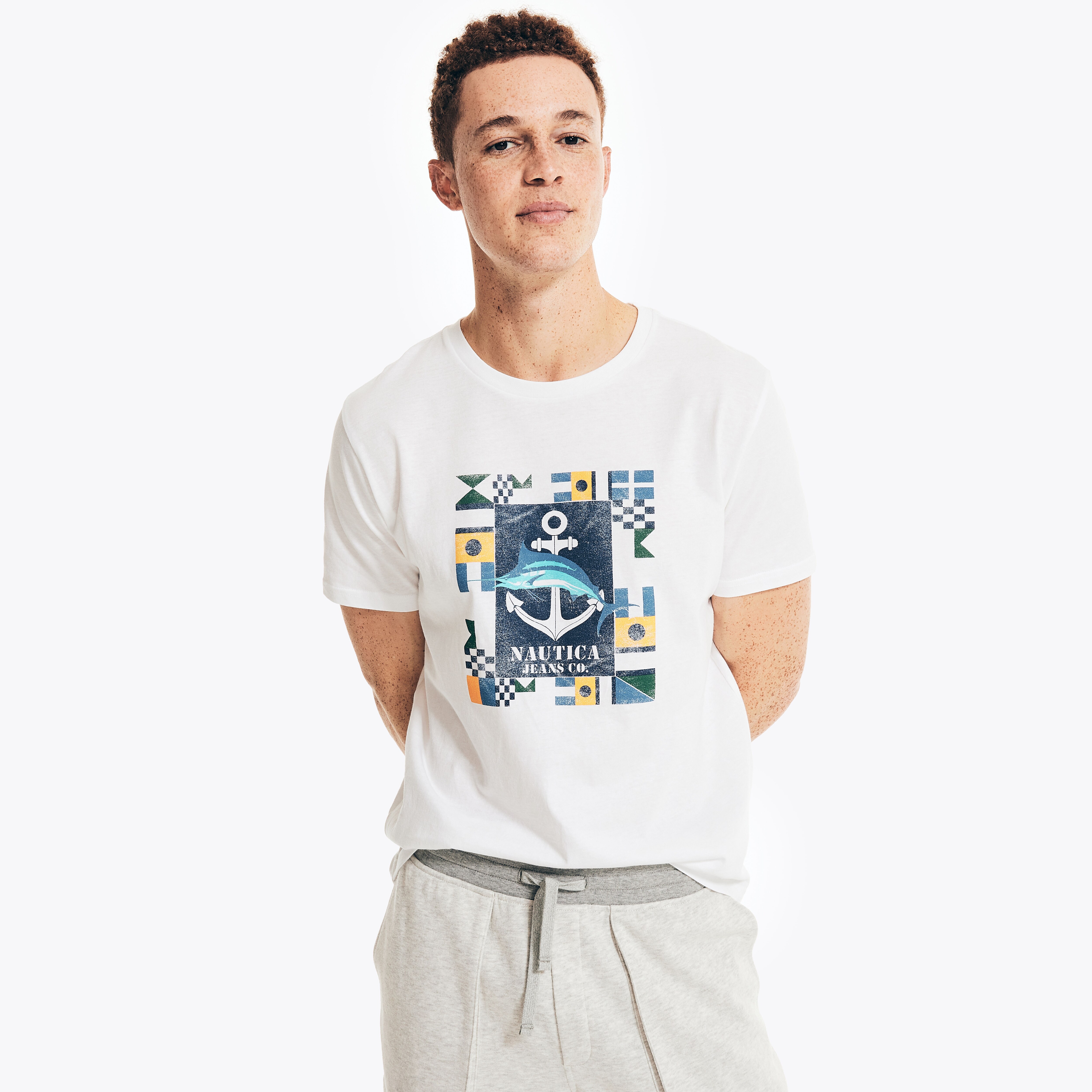 NAUTICA JEANS CO. FLAG ANCHOR GRAPHIC T 