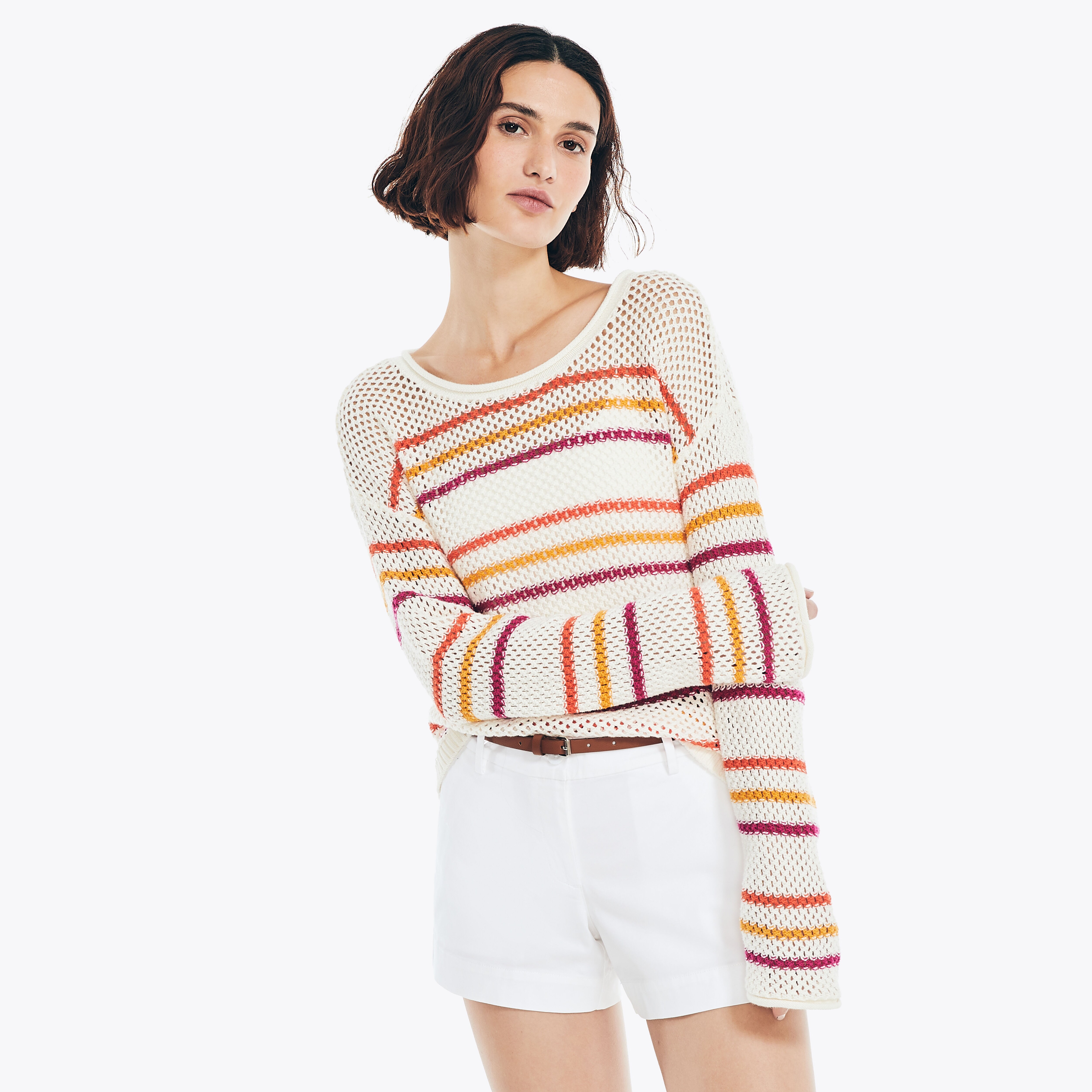 Striped Mesh Crewneck Sweater | Nautica