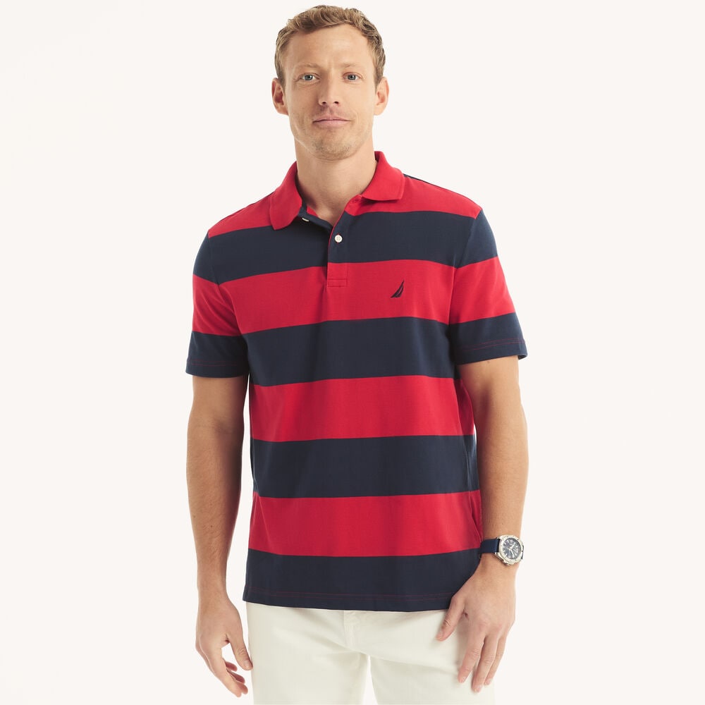 Classic Fit Striped Polo,Tango Red,large