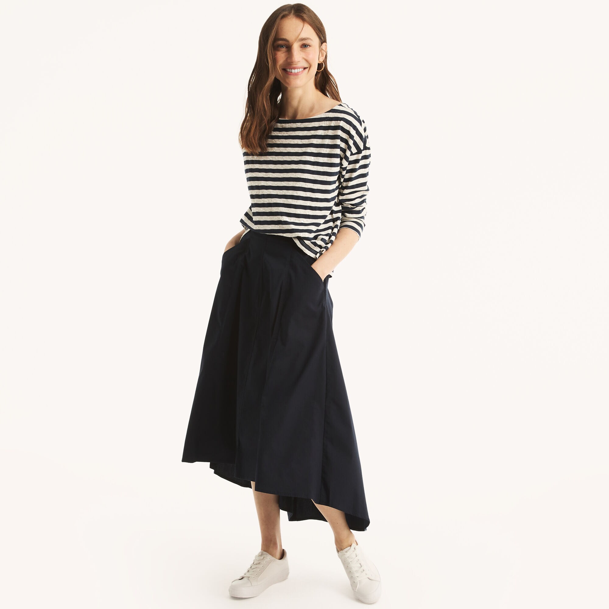 Solid Midi Skirt,Navy,large