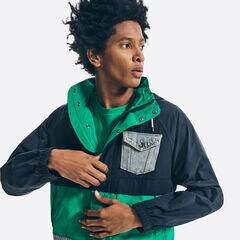 REISSUE COLORBLOCK DENIM-MIX JACKET,Navy,large