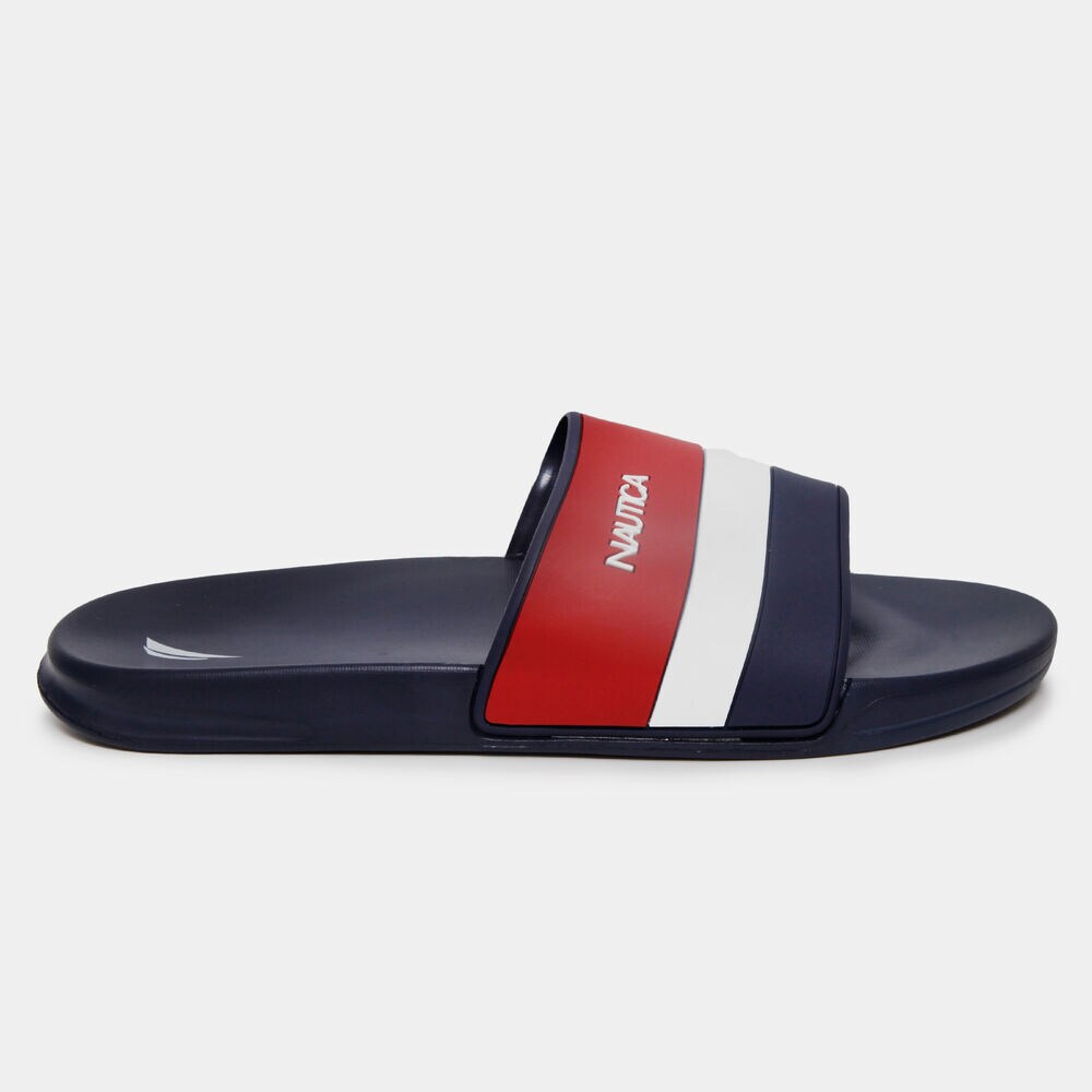 STRIPE LOGO EMBOSSED SLIDE SANDALS,Military Tan,large