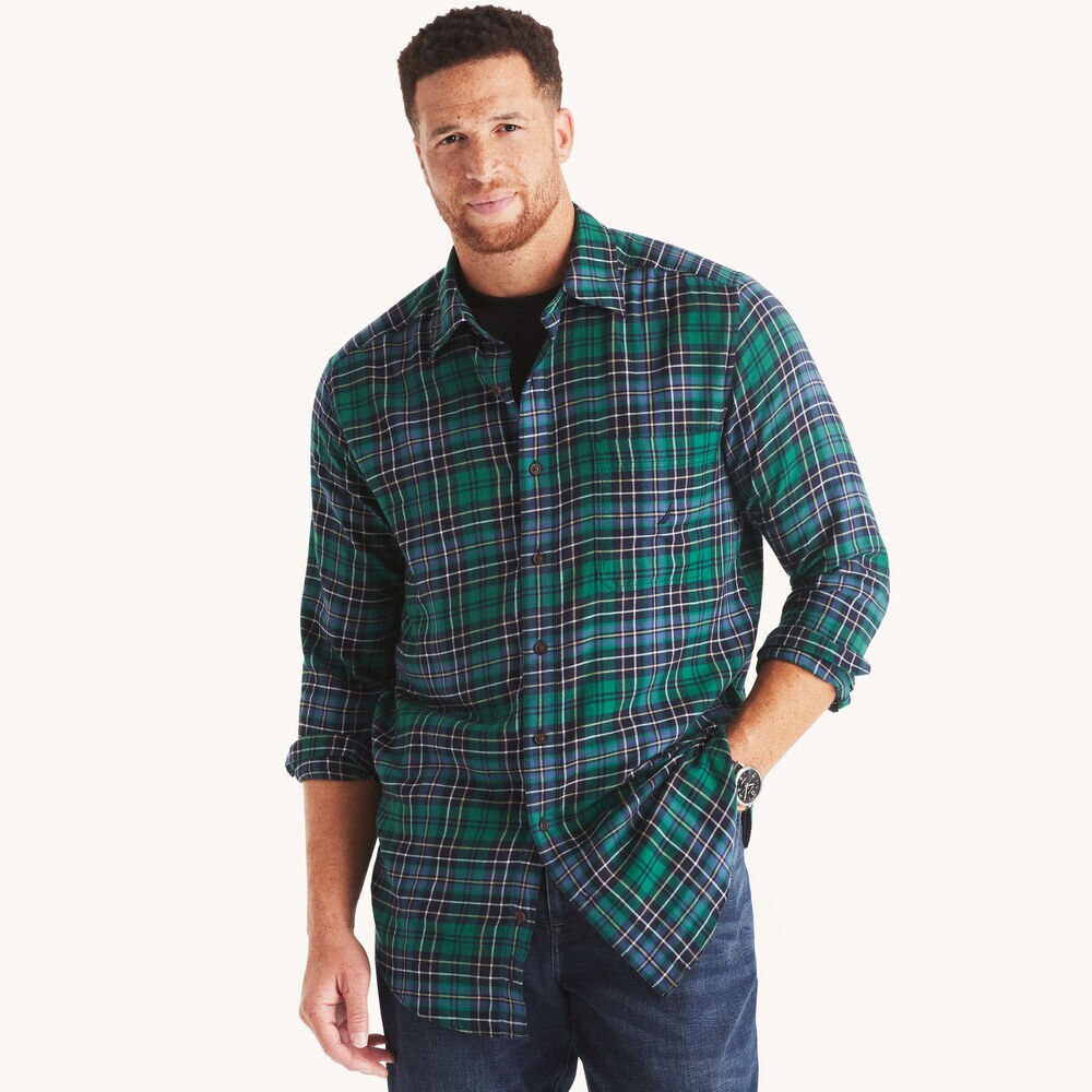 Big & Tall Plaid Shirt,Navy,large