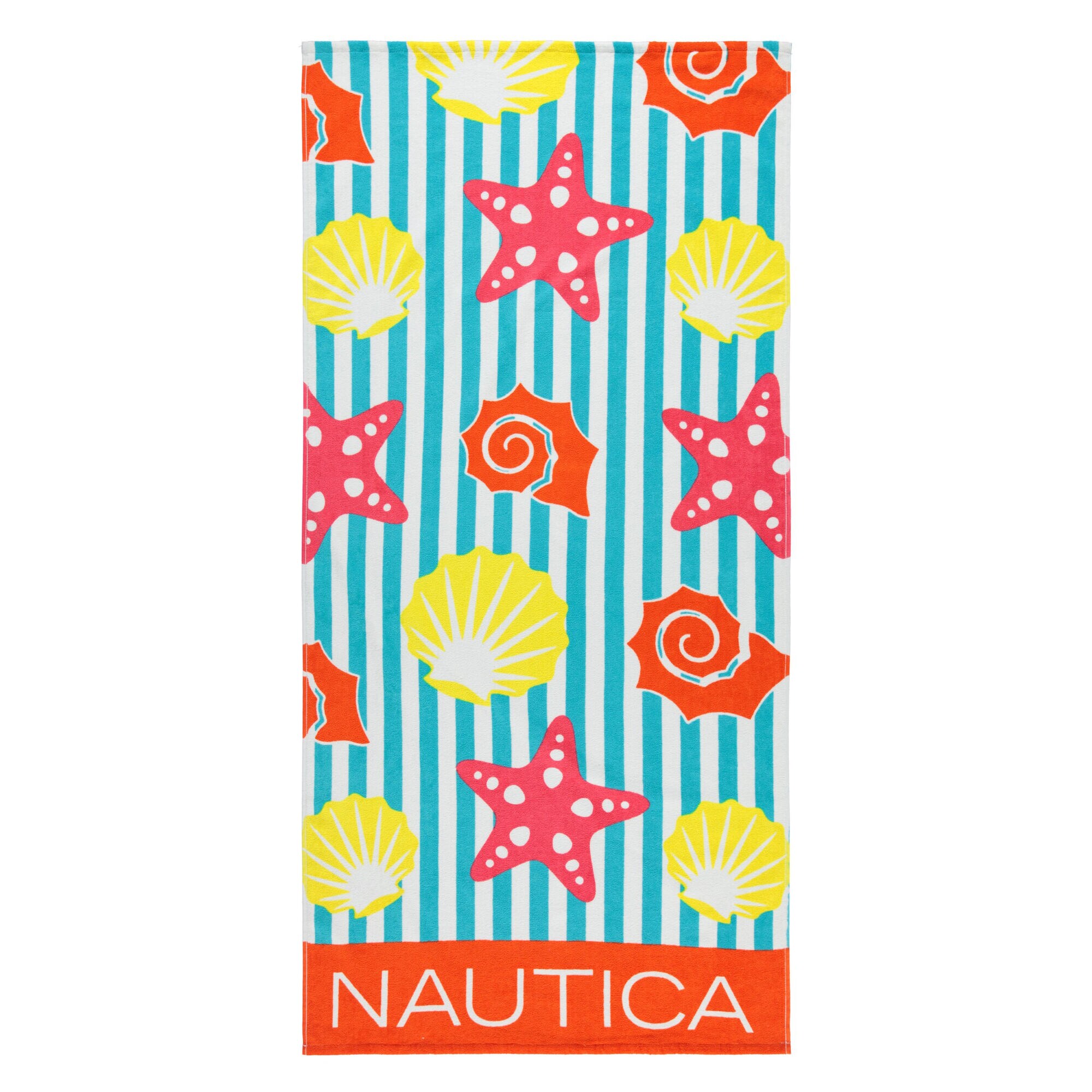 KIDS' STARFISH AND SHELL BEACH TOWEL,Turquoise,large