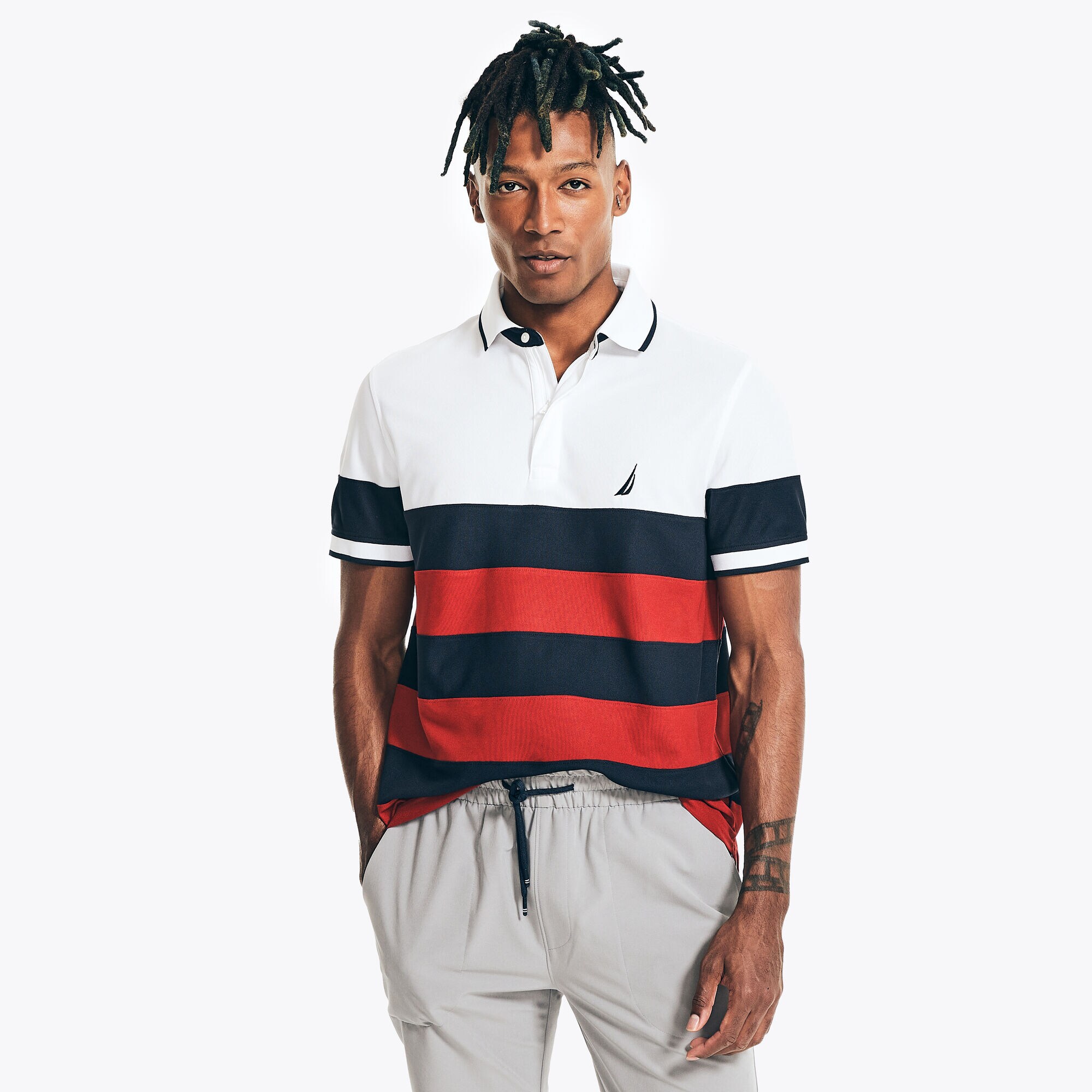 NAVTECH SUSTAINABLY CRAFTED CLASSIC FIT STRIPED POLO,Bright White,large