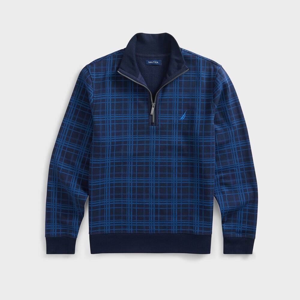 PLAID QUARTER-ZIP SWEATSHIRT,Navy,large