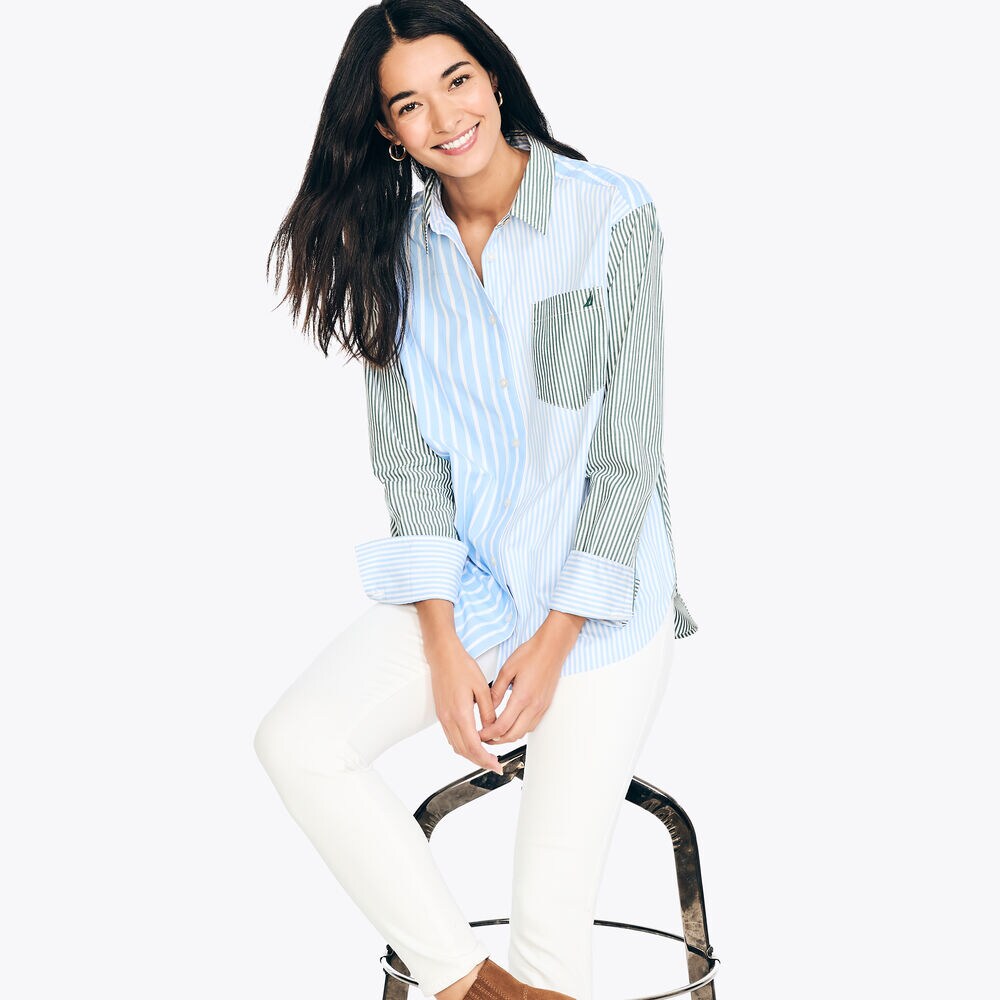 Striped Colorblock Weekend Shirt,Bolt Blue,large