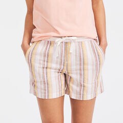 5" LINEN PLAID PULL-ON SHORT,Rustic Sunset Heather,large