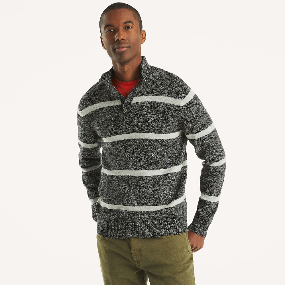 Striped Mock-Neck Sweater,True Black,large