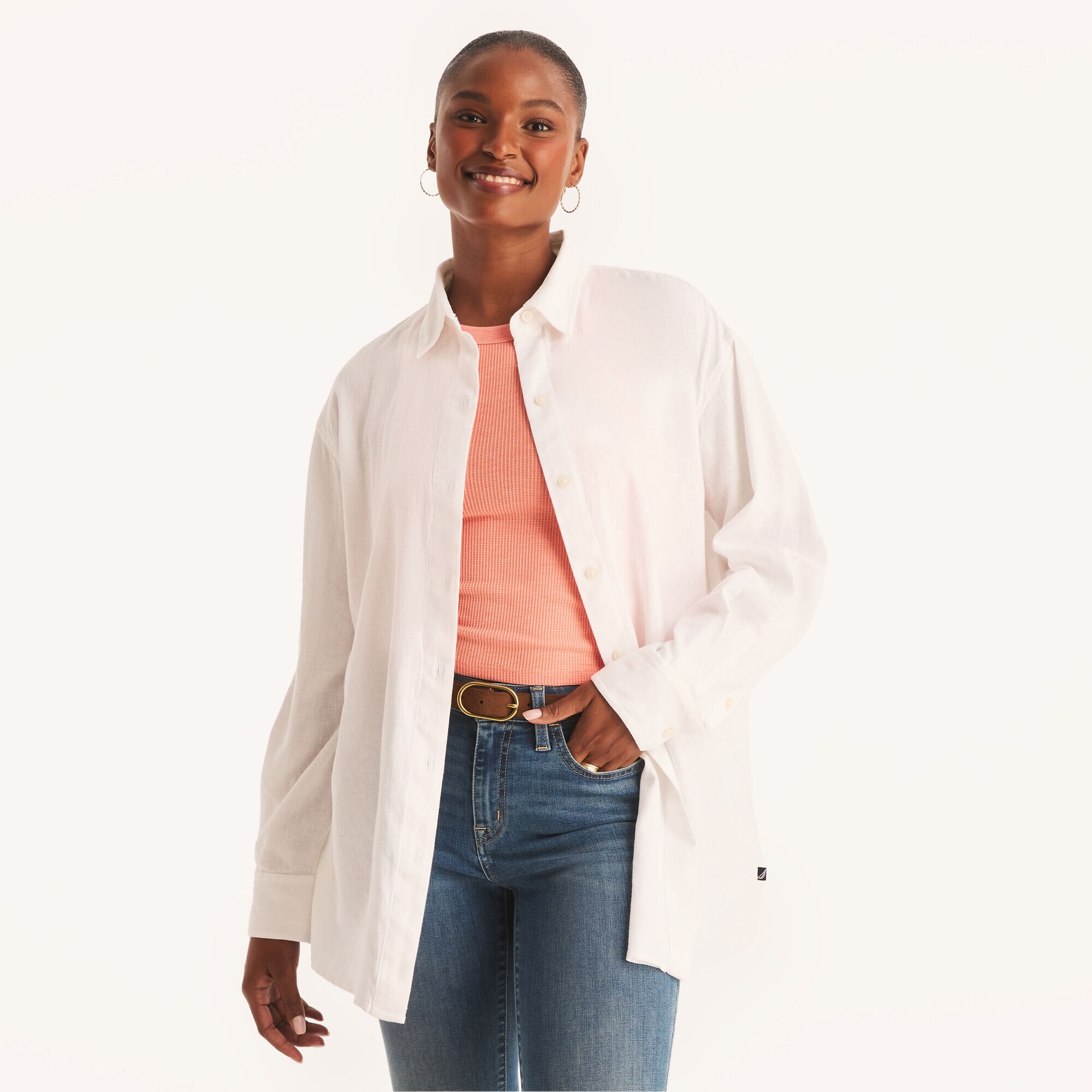 Solid Linen Tunic,Bright White,large