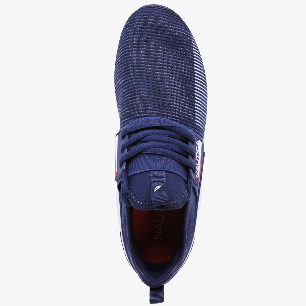 TEXTURED EMBOSSED LOGO SNEAKER,Navy,large