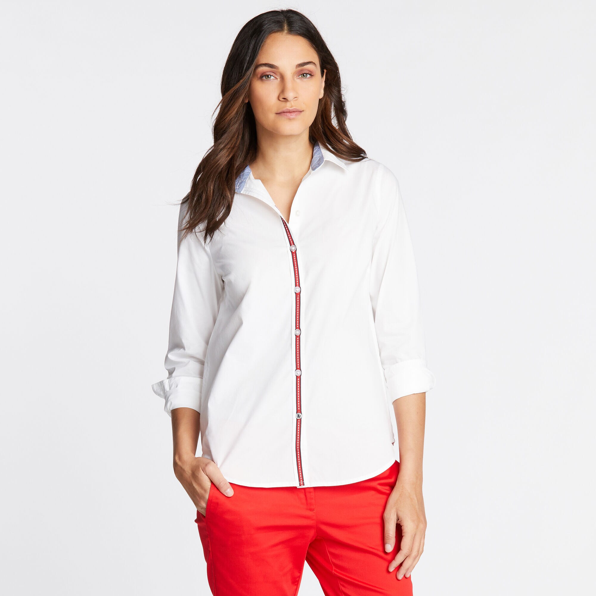 RIBBON TRIM PERFECT SHIRT,Bright White,large