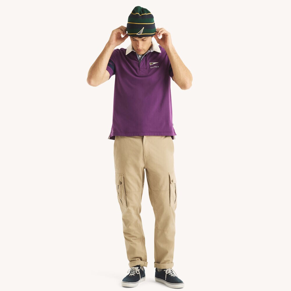 Classic Fit Striped Rugby Polo,Plum Classico,large