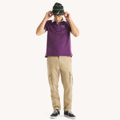 Classic Fit Striped Rugby Polo,Plum Classico,large