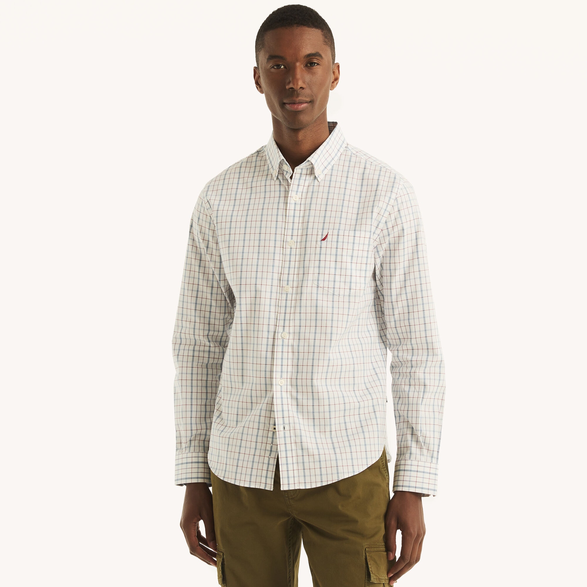 Slim Fit Wrinkle-Resistant Plaid Shirt,Bright White,large