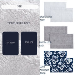 Coral Waterway Blue Bath Rug Set,Classic Blue,large