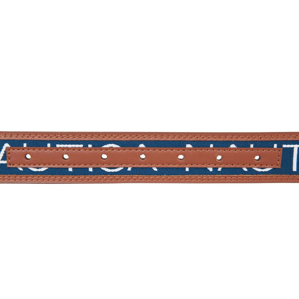 Logo Ribbon Leather Belt,Workshirt Blue,large