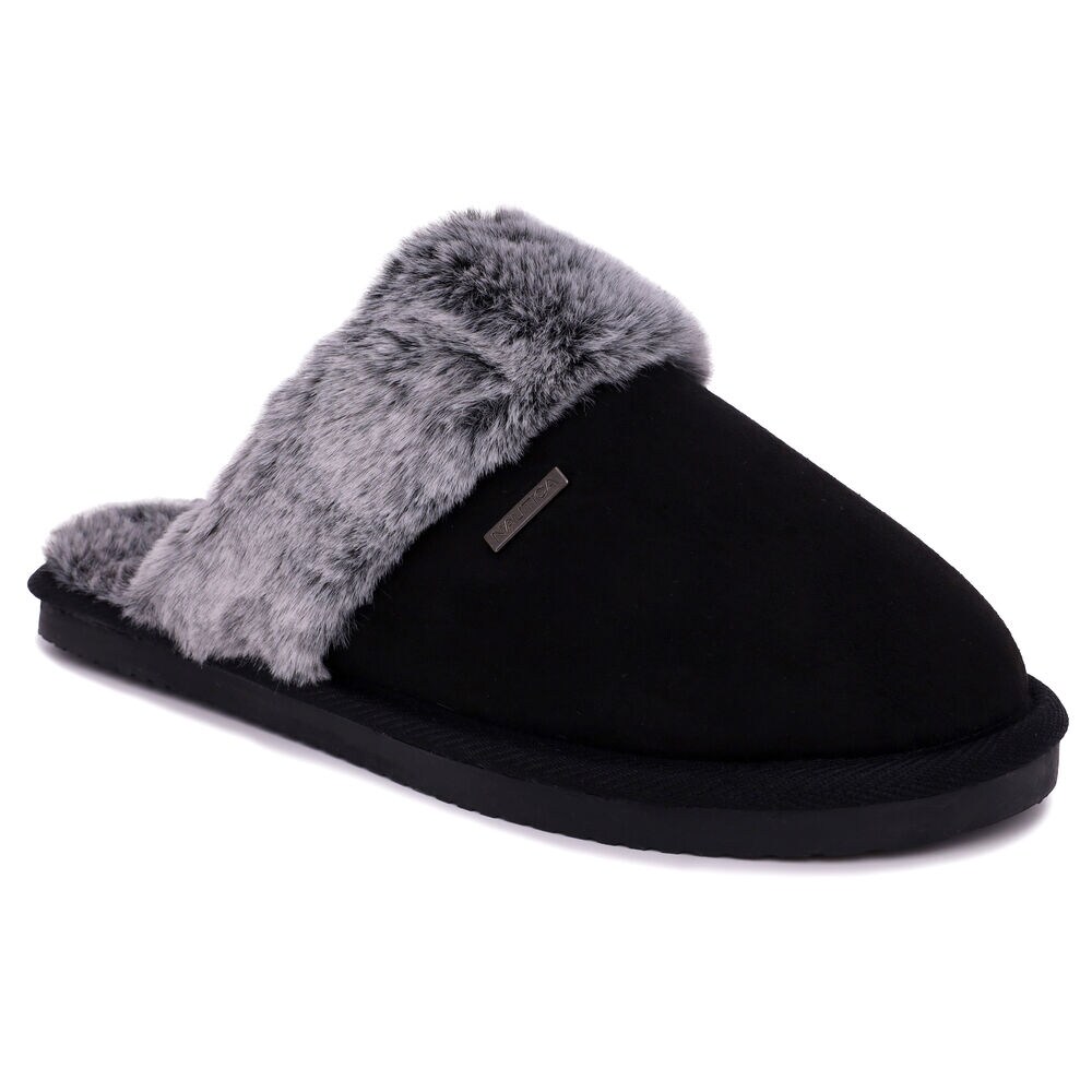 Faux-Fur-Lined Slipper,Black,large