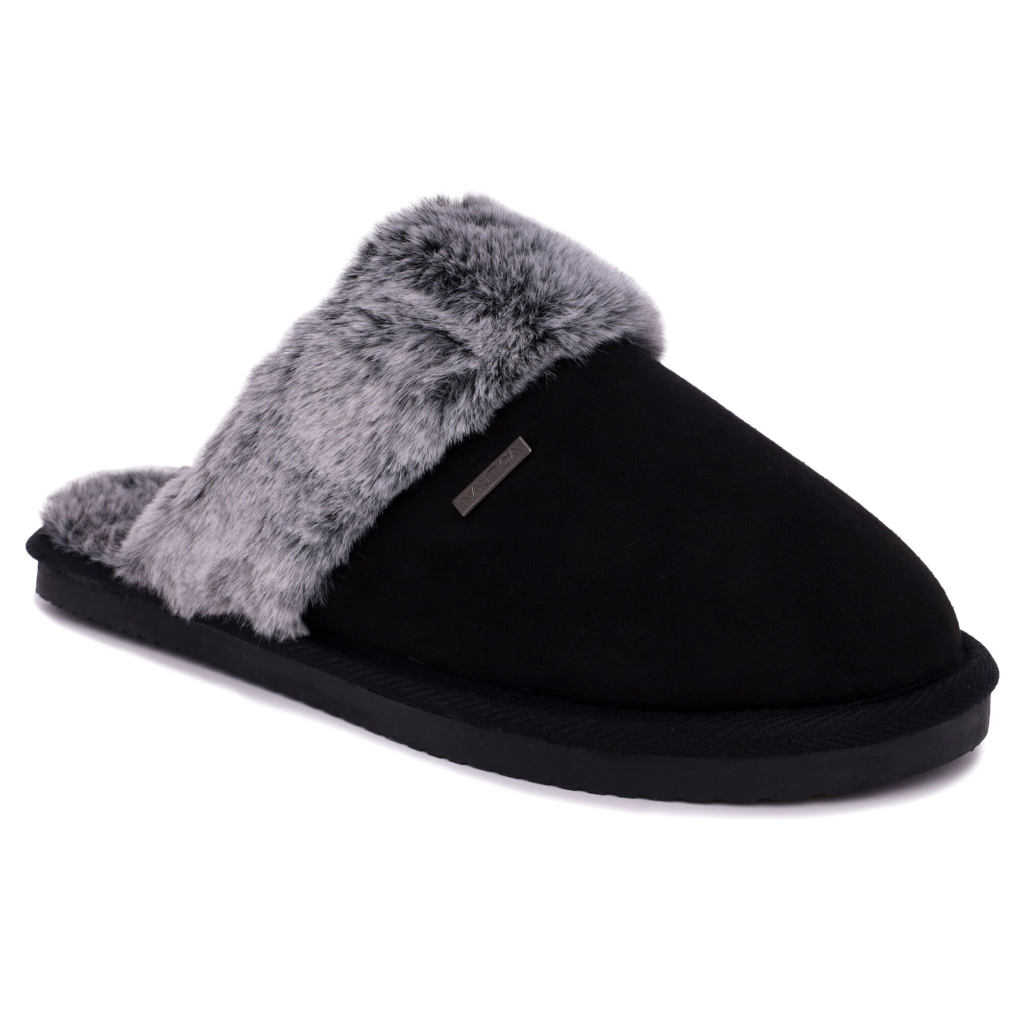 Faux-Fur-Lined Slipper,Black,large