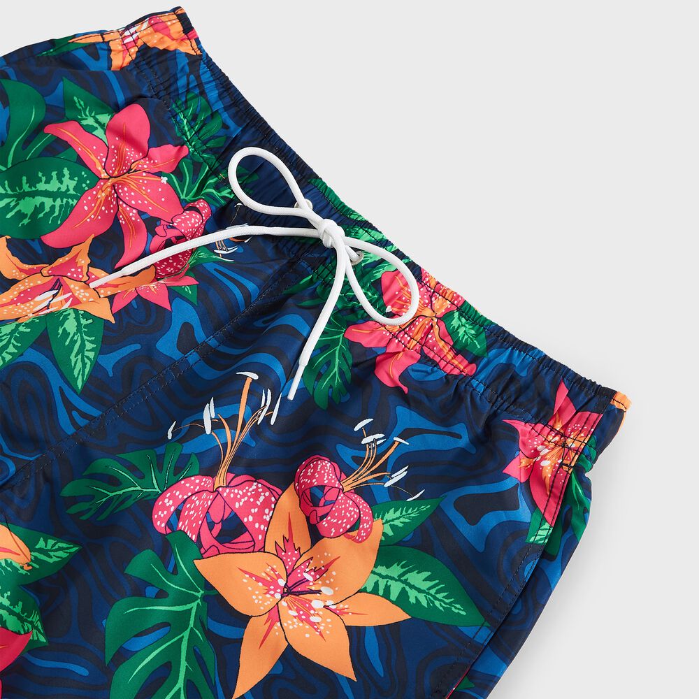 8.5" BIG & TALL FLORAL CAMOUFLAGE PRINT SWIM SHORT,Estate Blue,large
