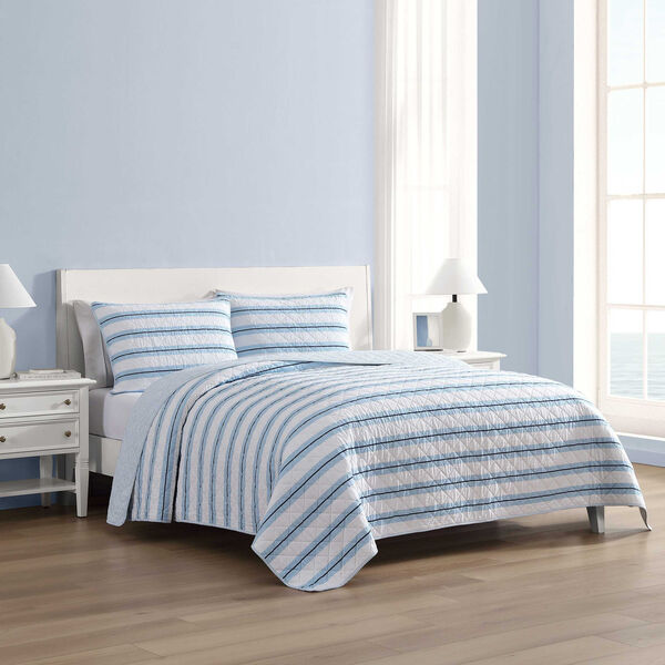 Tim Stripe Blue Full/Queen Quilt Set