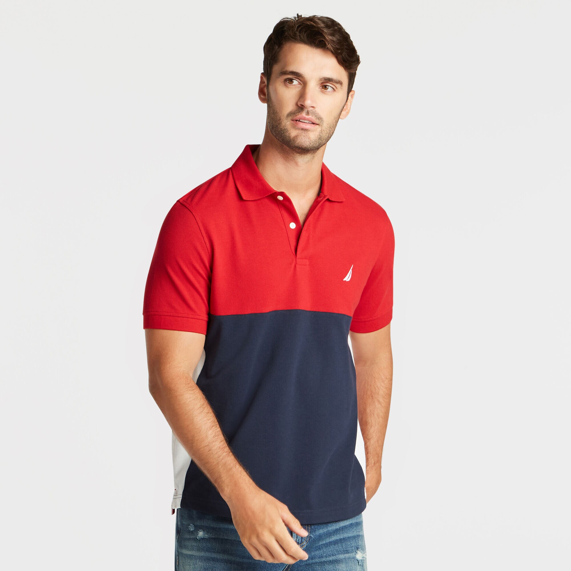 CLASSIC FIT PERFORMANCE MESH COLORBLOCK POLO,Nautica Red,large