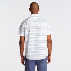 CLASSIC FIT SHORT SLEEVE SHIRT IN MIXED STRIPE,Bright White,large