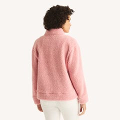 Quarter-Zip Faux Shearling Pullover,Sunguard Red,large