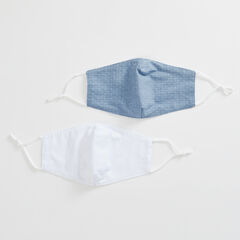 DOT PRINT DENIM AND SOLID REUSABLE FACE MASK, 2 PACK,Antique White Wash,large