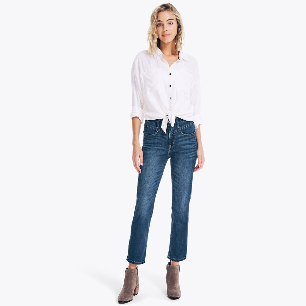 NAUTICA JEANS CO. TRUE SOFT HIGH-RISE STRAIGHT DENIM,Nautical Multi,large