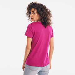 Solid V-Neck T-Shirt,Fancytail Fuschia,large