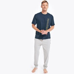 LOGO GRAPHIC T-SHIRT PAJAMA PANT SET,Navy,large