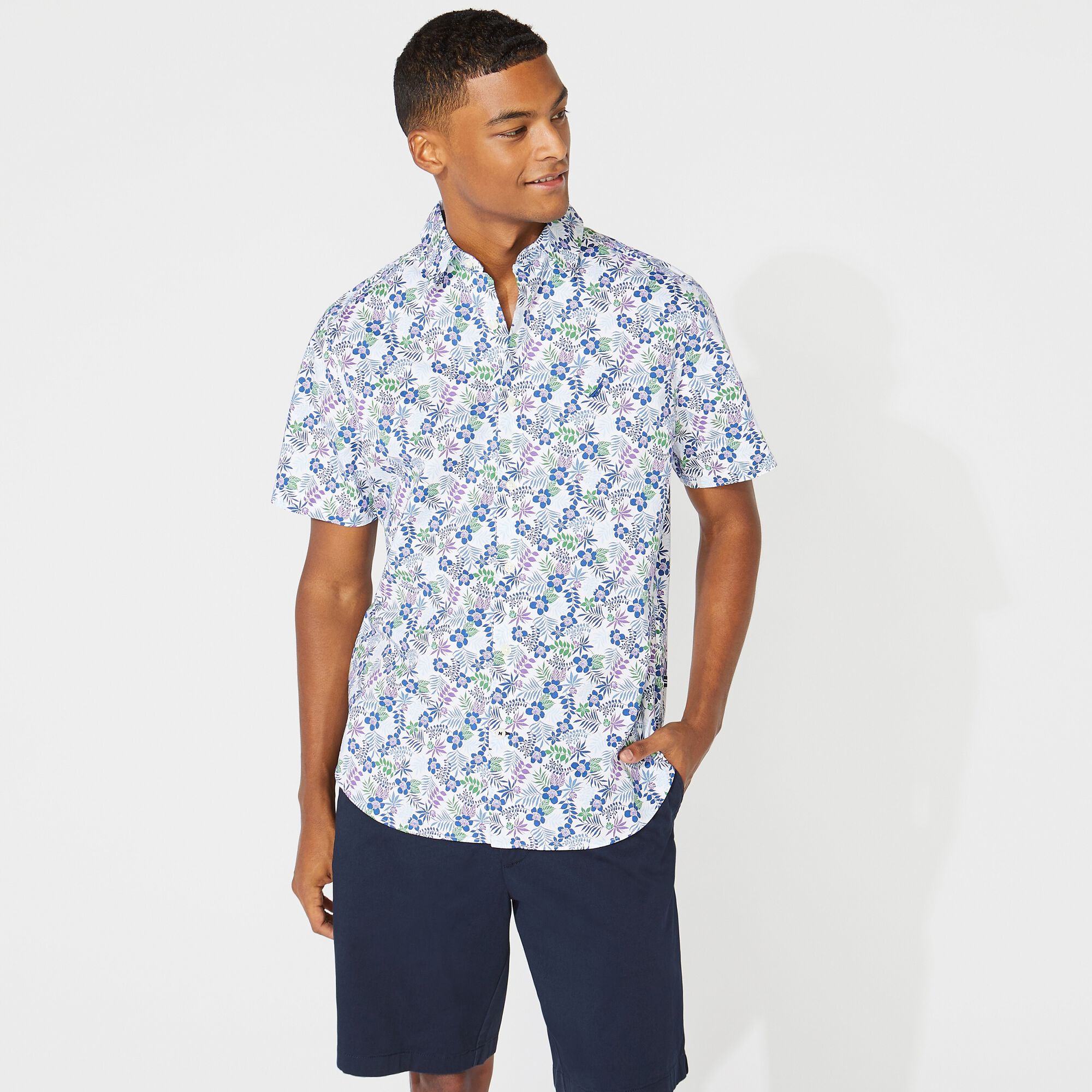 FLORAL SHORT-SLEEVE SHIRT,Bright White,large