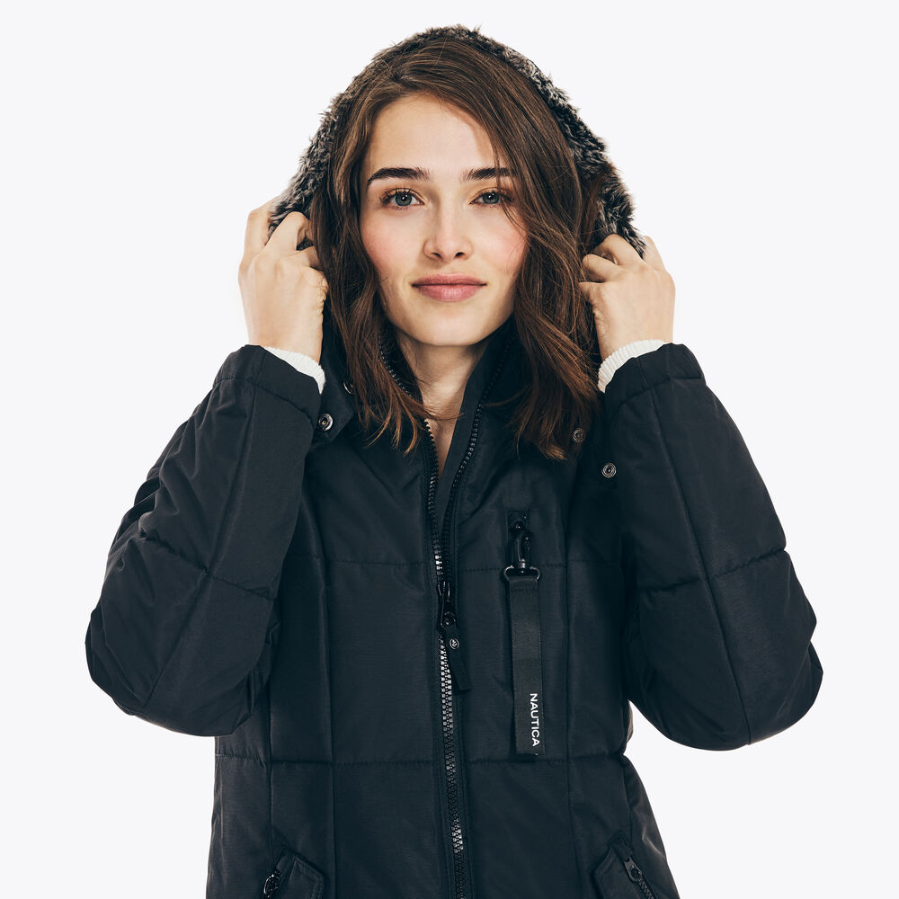 FAUX-FUR TRIMMED PARKA,True Black,large