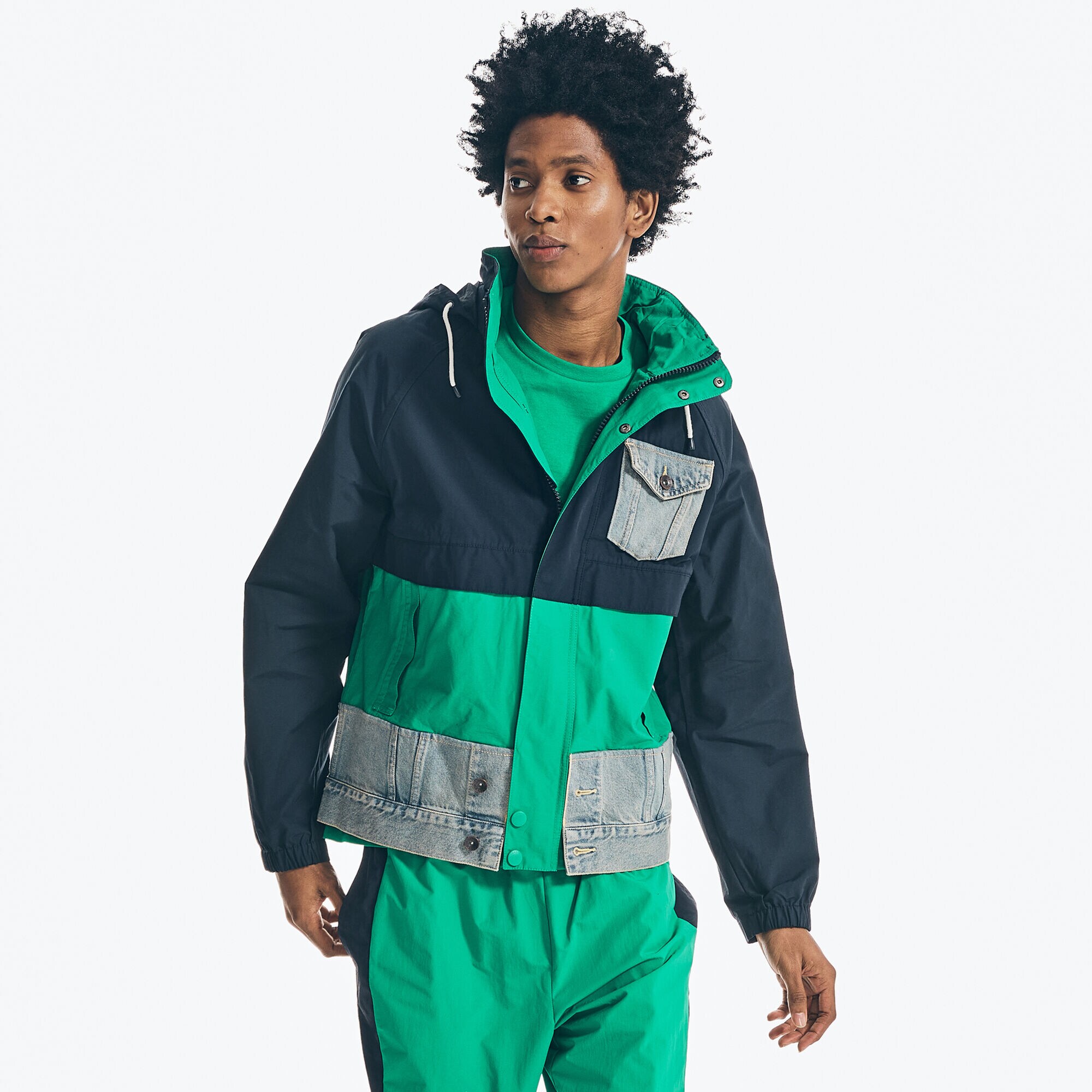 REISSUE COLORBLOCK DENIM-MIX JACKET,Navy,large