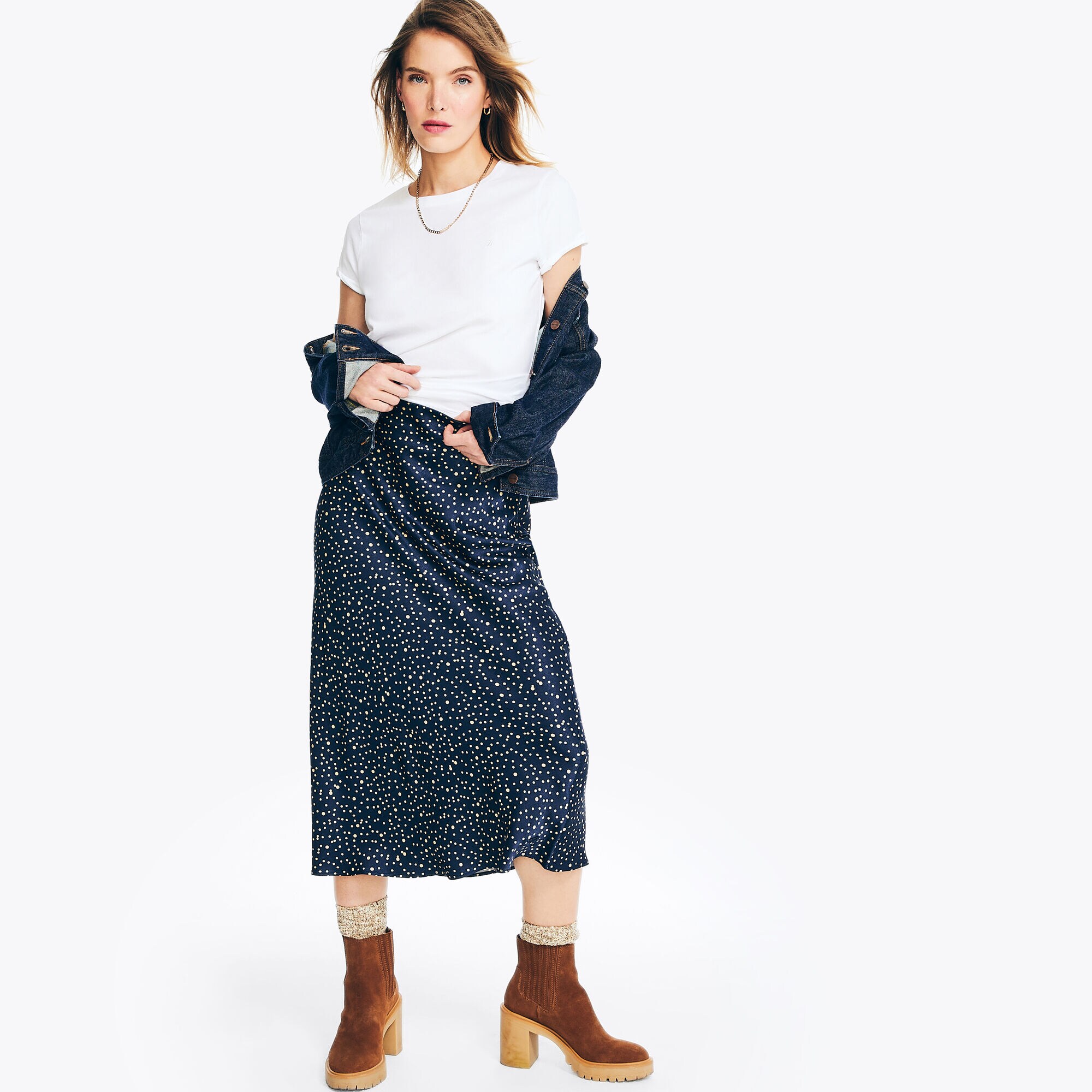 Printed Satin Slip Skirt,Stellar Blue Heather,large