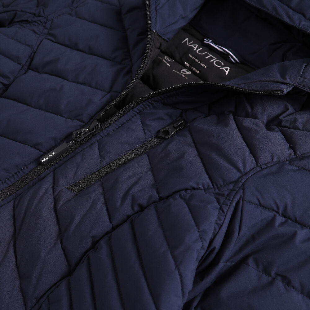 WATER-RESISTANT PACKABLE STRETCH HOODED COAT,Stellar Blue Heather,large