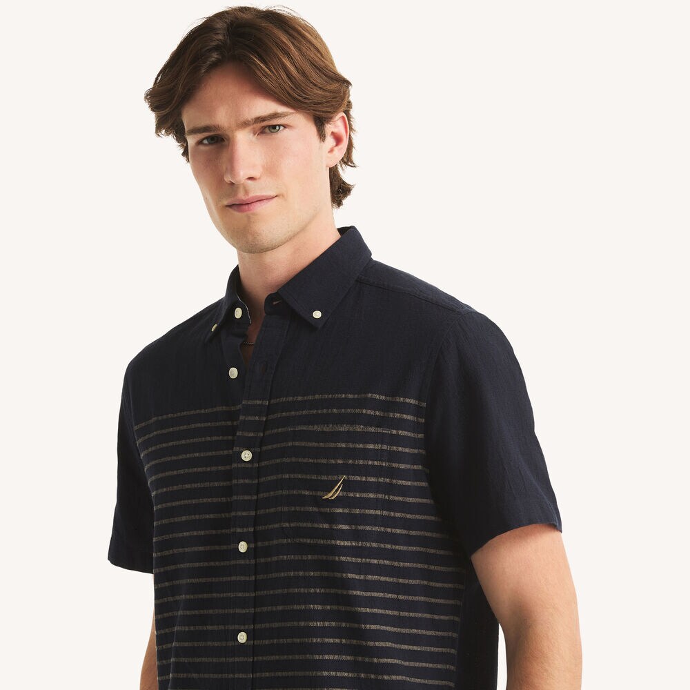 Striped Short-Sleeve Shirt,Stellar Blue Heather,large