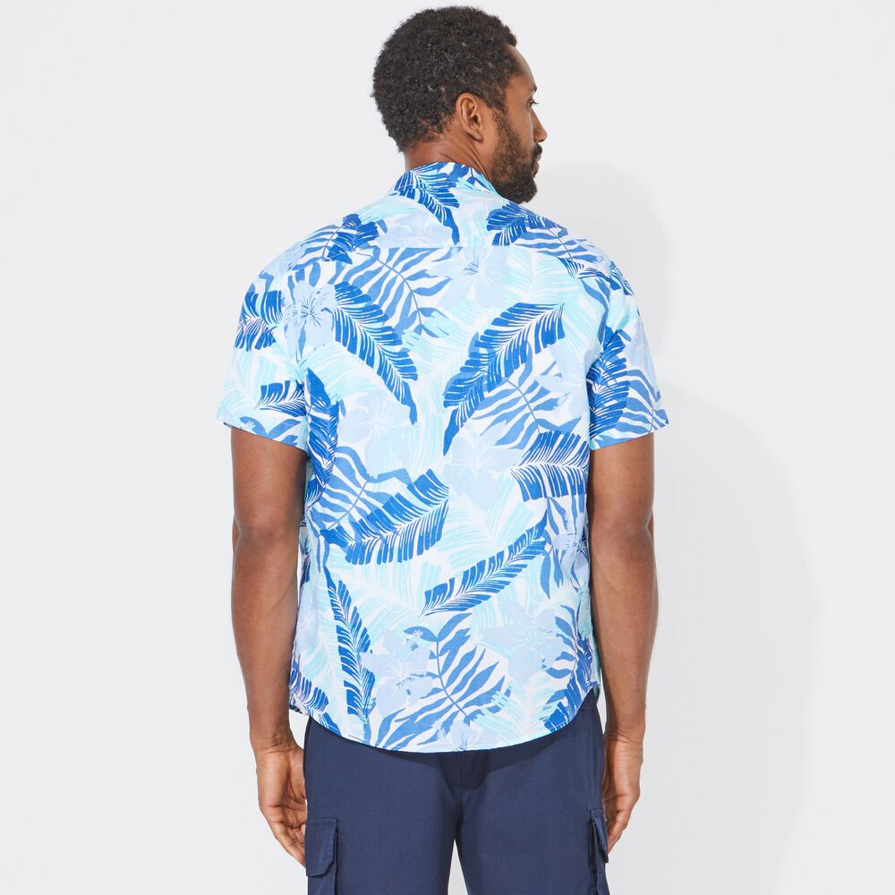 CLASSIC FIT LINEN PALM PRINT SHIRT,Varsity Blue Wash,large
