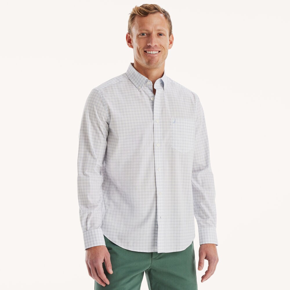 Classic Fit Wrinkle-Resistant Plaid Shirt,Bright White,large