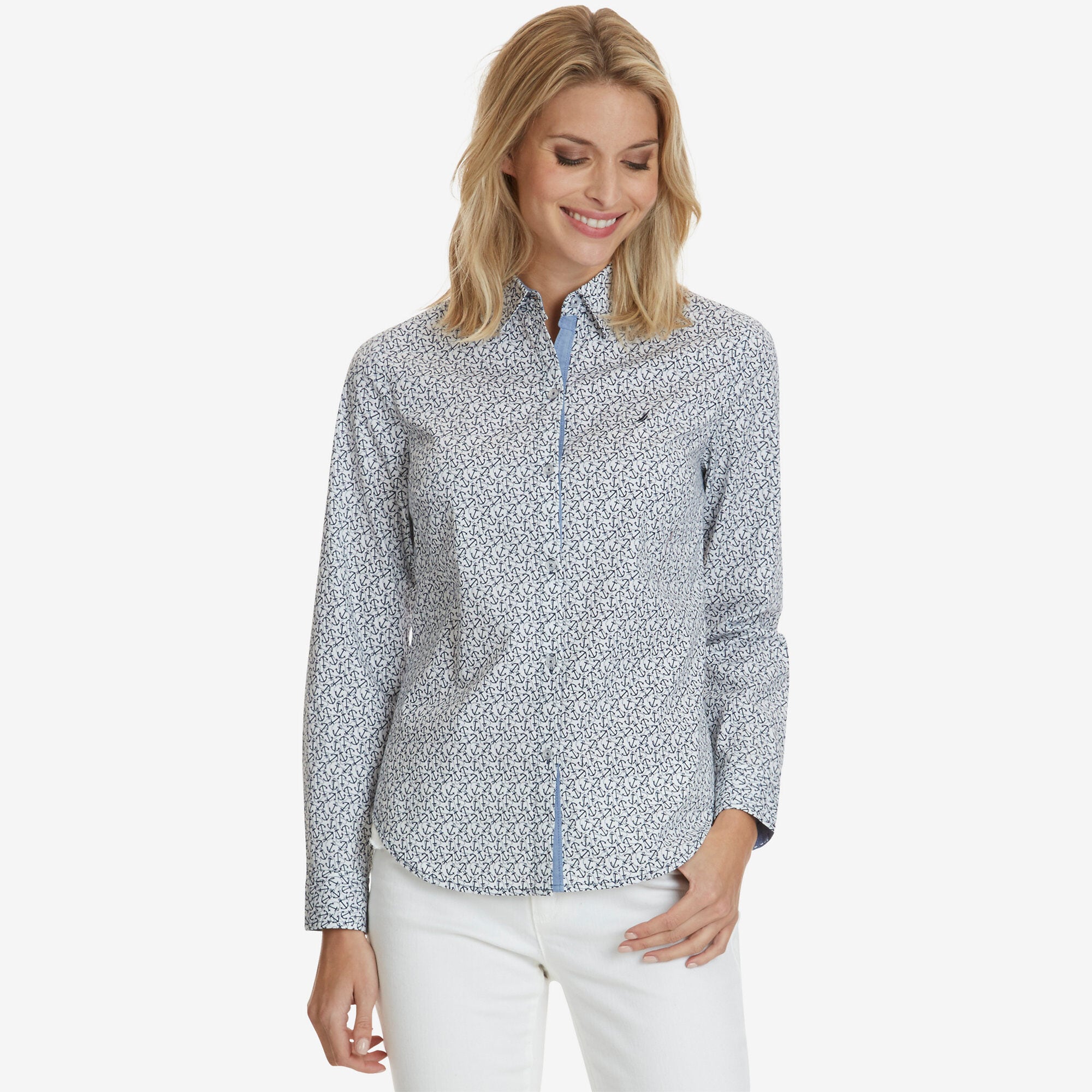 Anchor Print Perfect Shirt,Stellar Blue Heather,large