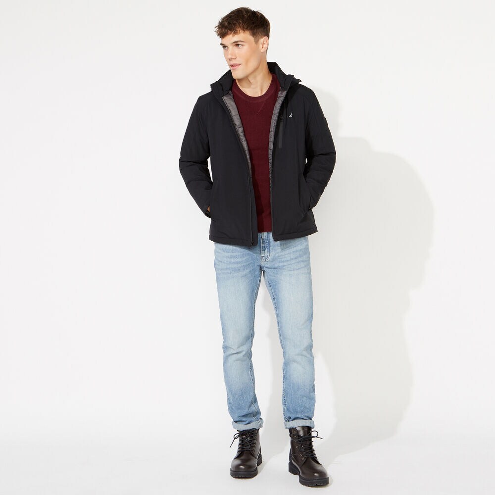 BIG & TALL HOODED ZIP FRONT JACKET,Black,large