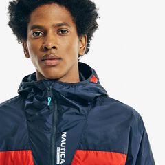 COLORBLOCK HOODED WINDBREAKER JACKET,Navy,large