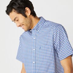 BIG & TALL CLASSIC FIT WRINKLE RESISTANT PLAID SHIRT,Windsurf Blue,large
