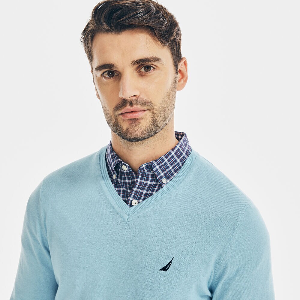 NAVTECH V-NECK SWEATER,Gulfcoast Blue Heather,large