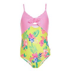 LITTLE GIRLS' STRIPED AND FLORAL PRINT ONE-PIECE SWIMSUIT (4-7),Lemon Twist,large