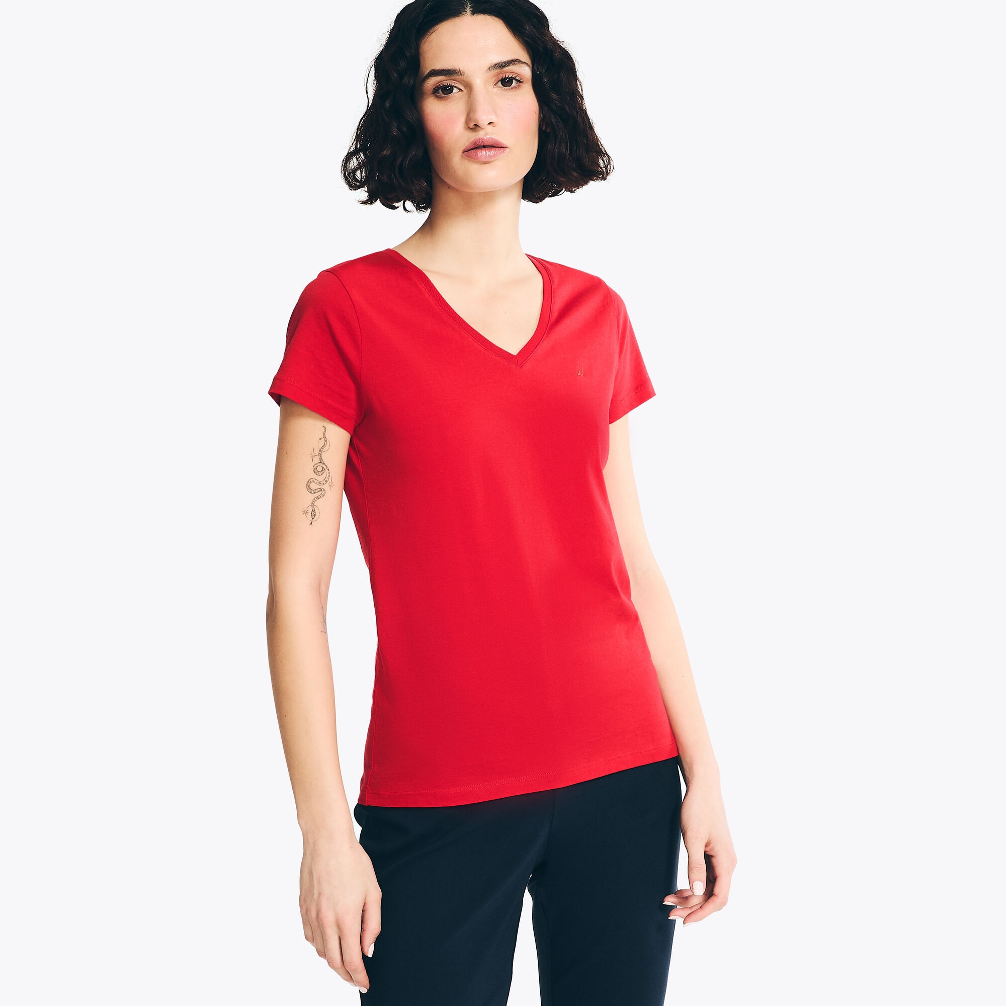 Solid V-Neck T-Shirt,Tomales Red,large