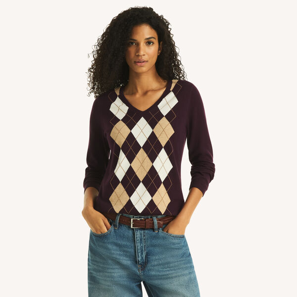 V-Neck Argyle Sweater